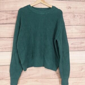 New! Gap Sweater Womens XL Green 100% Cotton Chunky-Knit Crewneck Pullover